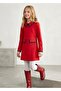 Navy Blue Piping Red Woven Winter Girl's Dress - 2