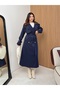 Women's Leather Collar Detailed Belted Trench Coat - 2