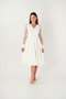 Double Fabric 3D Floral Sleeve Dress - White
