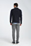 Ottoman Men's Navy Blue Patterned Regular Fit Non-Curling Collar Polo Collar Sweatshirt - 7