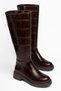 Women's Brown Crocodile Skin Zipper Detailed Casual Boots
