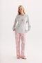 100% Cotton Fabric Long Sleeve Floral Patterned Pajama Set 27203-27204