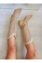 Beige Suede Laser Cut Perforated Thick Heeled Summer Cowboy Boots - 5