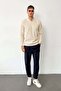 Men's Polo Neck Ribbed Textured Knit Sweater Stone - 27010 - 4