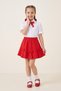 Girl's Red Ribbon Short Sleeve Pearl Detailed Ruffle Sleeve Pocketed Shirt Red Ribbon Skirt October 29 April 23 Show Outfits - 2