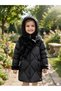 Girl's Fur Detailed Hooded Inflatable Coat with Removable Fur Scarf Winter Coat