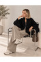Varena Women's Black Double Zipper Stand Collar Bat Sleeve Knitwear Cardigan - 4