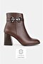 Women's Brown Genuine Leather Thick Heel Buckle Boots & Booties, Size 35-41