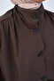 Women's Shoulder Gathered Buttoned Adjustable Waist Bomber Jacket Brown - 6