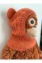 Baby Kids Hand Knitted Knitted Neck Collar Beanie Balaklava Orange Cinnamon Color with Teddy Bear Ears 0-2 Years Old - 2