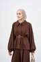 Women's Pleated Detail Hidden Zipper Shirt Collar Set Brown - 3