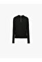 Half Zipper Detailed High Neck Long Sleeve Ribbed Knit Sweater