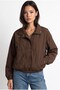 2225 Women's Stand Collar Zippered Crinkle Seasonal Jacket Brown - 4