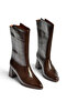 Z758292511 Brown Crocodile Printed Thick Heeled Women's Boots - 7