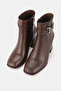 Women's Brown Genuine Leather Thick Heel Buckle Boots & Booties, Size 35-41 - 2