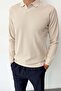 Men's Polo Neck Ribbed Textured Knit Sweater Stone - 27010 - 2