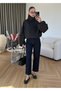 Black Stand Collar Oversize Parachute Jacket - 2601 - 2