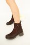 1410 Eren Shoes&Bag Genuine Leather Nubuck Buckle Detailed Daily Comfortable Thick Heeled Serrated Non-Slip Sole Zippered Women's Boots Real Leather Nubuck Brown - 7
