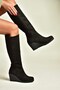 Z361297402 Black Suede Wedge Sole Women's Boots - 2