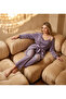 Women's French Velvet 3-Piece Stylish Strap Lilac Pajama Set - 2