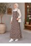 Women's Brown Digital Printed Gilet Dress with Adjustable Drawstring Straps - 3