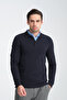 Ottoman Men's Navy Blue Patterned Regular Fit Non-Curling Collar Polo Collar Sweatshirt - 4