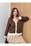 Women's V-Neck Contrast Striped Buttoned Knitwear Cardigan - 2