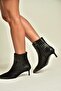 Z676588909 Black Knitted Detailed Kitten Heeled Ankle-Length Women's Boots - 3