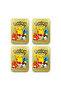 Pack of 4. Pokémon Pikachu Metal Storage Tin Box with Lid – Rectangular Golden Collectible Organizer for Cards, Toys, Candy & Small Accessories.