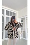 Black Deer Patterned Fleece Zippered Teddy Sweatshirt - 4