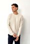 Men's Crew Neck Thick Ribbed Knit Sweater Stone - 27013 - 5