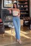 Women's Straight Tansel Jeans with Belt - Denim Blue - 3