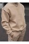 Men's Beige Reverse Stitched Crew Neck Hoodless Winter Sweatshirt - 2