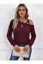 Women's Long Sleeve Single Shoulder Cross Stripe Detailed Viscose Two Thread Blouse - 2