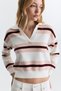 Striped Polo Collar Sweater - 3