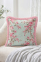 Romantic Spring Patterned Decorative Fringed-Tasseled Throw with Pink Floral Branches and Pastel Green Background