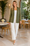 Women's Open Front Long Sleeve Knitted Patterned Woven Detailed Comfortable Fit Soft Textured Elegant Casual Khaki Knitwear Cardigan - 6