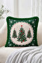 Christmas Pine Tree and Snowflake Patterned Fringed-Tasseled Throw Pillow Cover