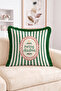 Merry Christmas Written Green Striped Fringed-Tasseled Throw Pillow Cover