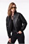 Bomber Coated Pilot Zippered Double Pocket Ribbed Black Leather Jacket - 3