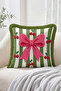 Pink Bow and Cherry Motif Green and White Striped Decorative Fringed-Tasseled Throw Pillow Cover - 2