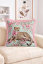 Floral Cheetah Figured Pink Bow Pastel Patterned Fringed-Tasseled Throw Pillow Cover - 2