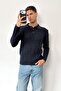 Men's Polo Collar Buttoned Hair Knit Pattern Knitwear Sweater Navy Blue - 26501 - 5