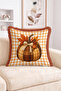 Fall Pumpkin, Leaf and Plaid Pattern Throw Pillow Cover with Fringe and Tassels - 2