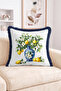 Lemon and Floral Blue Vase Patterned Fringed-Tasseled Throw Pillow Cover