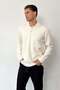Men's Polo Collar Buttoned Bearded Knit Sweater White - 2679
