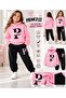 Girl's Hooded Sweat Set Pink Black
