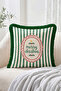 Merry Christmas Written Green Striped Fringed-Tasseled Throw Pillow Cover - 2