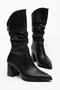 Luffora Women's Black Pointed Toe Thick Heeled Drawstring Stylish Boots - 4
