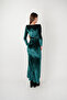 Velvet Fabric Heart Collar Fishnet Dress - EMERAL GREEN - 4